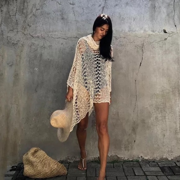 Coogie Knitted Crochet Beach Cover up Tunic Kimono - Picture 4 of 5